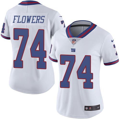 Nike Giants #74 Ereck Flowers White Women's Stitched NFL Limited Rush Jersey